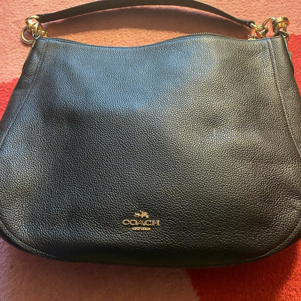 Coach Black Leather Hobo Bag with Gold Accents